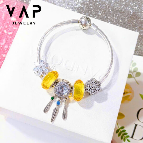 Vòng Pandora mix glass vàng